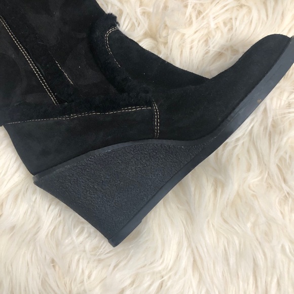 PRICE DROP Coach Wedge Suede & Shearling Boots - Picture 2 of 10